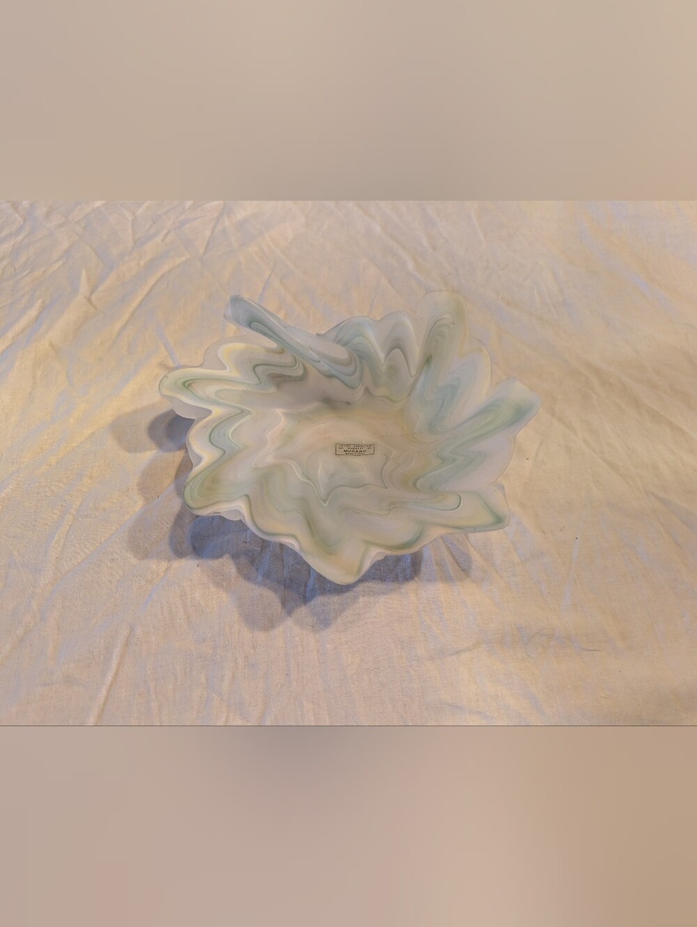 2/80$ Murano White and Pale Green Freeform Art Glass Centerpiece